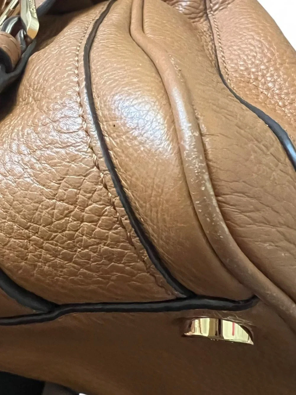 Michael Kors Julia Brown Pebbled Leather Satchel Crossbody Bowler Bag